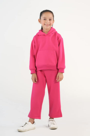 Hoodie With Slit Open Flared Pants - Hot Pink