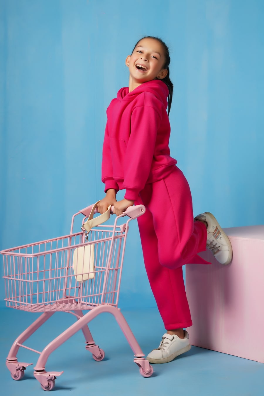 Hoodie With Slit Open Flared Pants - Hot Pink