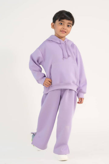 Hoodie With Slit Open Flared Pants - Lilac