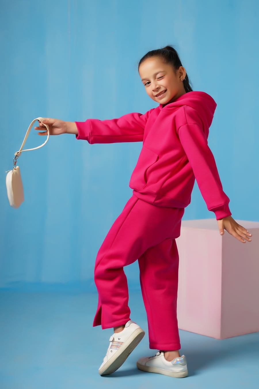 Hoodie With Slit Open Flared Pants - Hot Pink