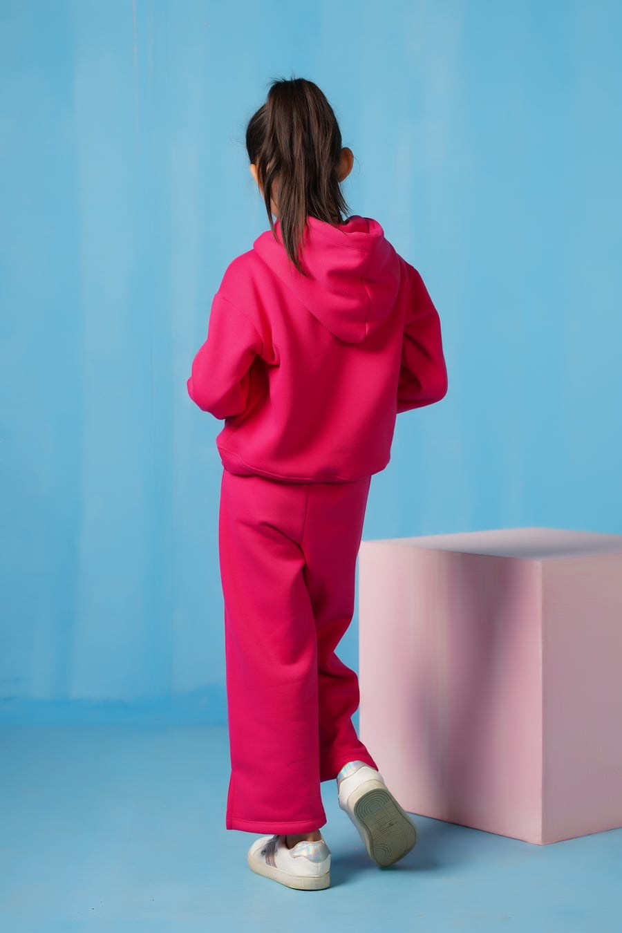 Hoodie With Slit Open Flared Pants - Hot Pink