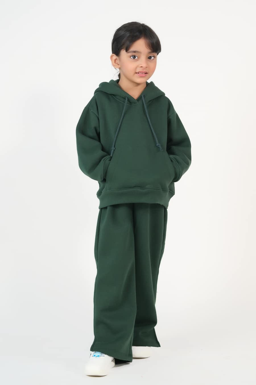 Hoodie With Slit Open Flared Pants - Dark Green