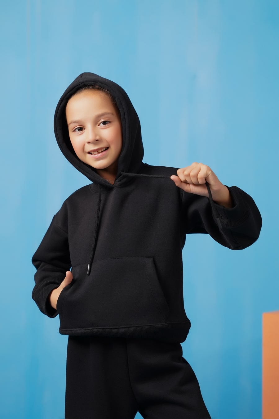 Hoodie With Slit Open Flared Pants - Black - Fleece - co-ord-sets-western, kids, kids-winter, western - Sprinkles Pakistan