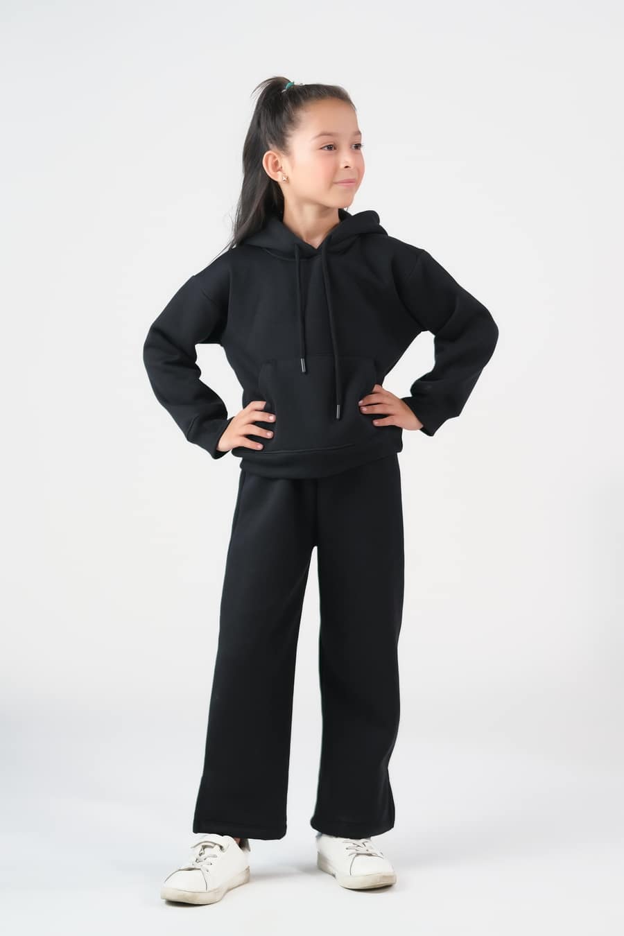 Hoodie With Slit Open Flared Pants - Black - Fleece - co-ord-sets-western, kids, kids-winter, western - Sprinkles Pakistan