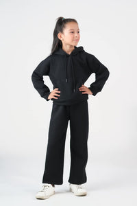 Hoodie With Slit Open Flared Pants - Black - Fleece - co-ord-sets-western, kids, kids-winter, western - Sprinkles Pakistan