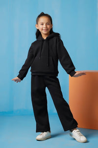 Hoodie With Slit Open Flared Pants - Black - Fleece - co-ord-sets-western, kids, kids-winter, western - Sprinkles Pakistan