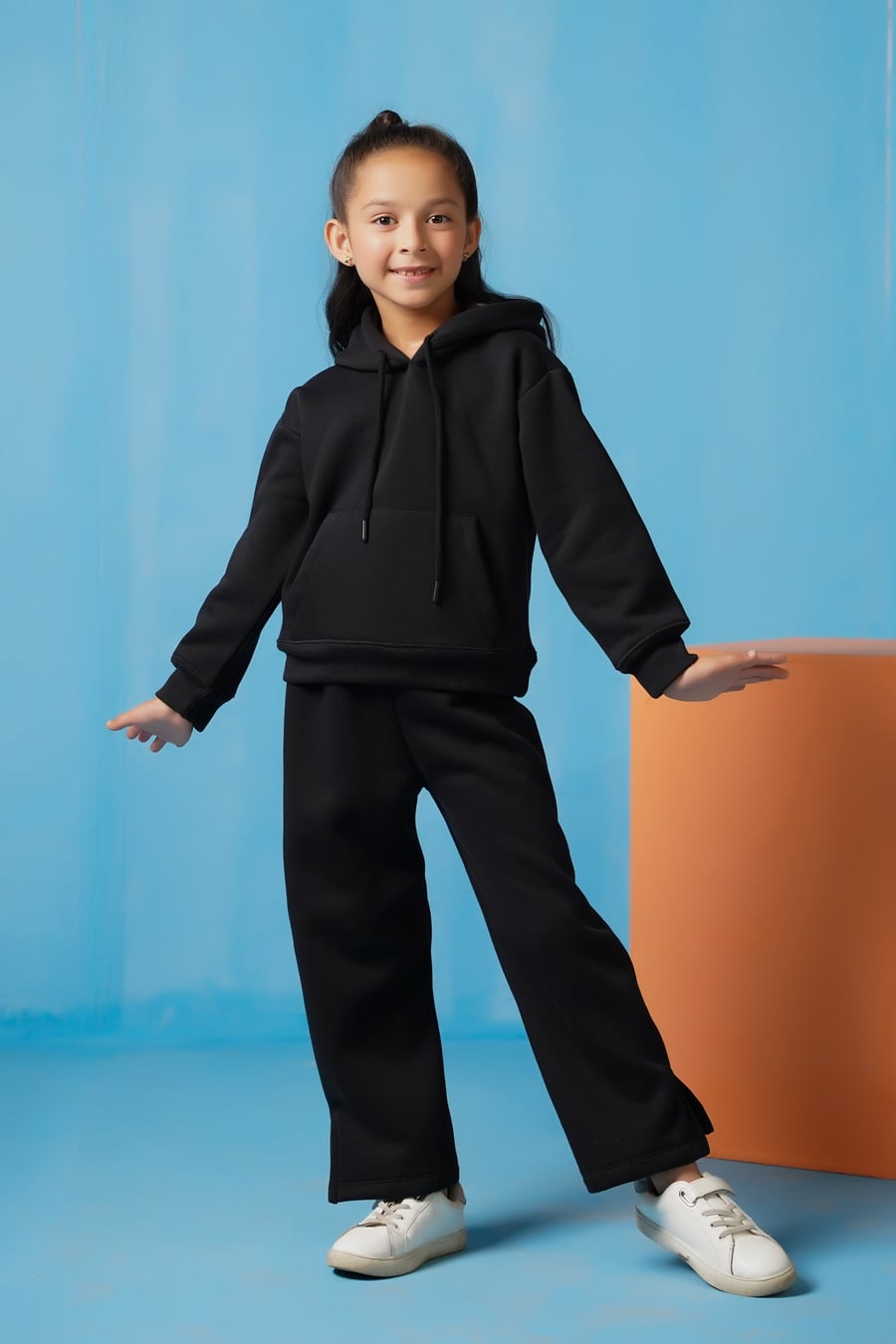 Hoodie With Slit Open Flared Pants - Black - Fleece - co-ord-sets-western, kids, kids-winter, western - Sprinkles Pakistan