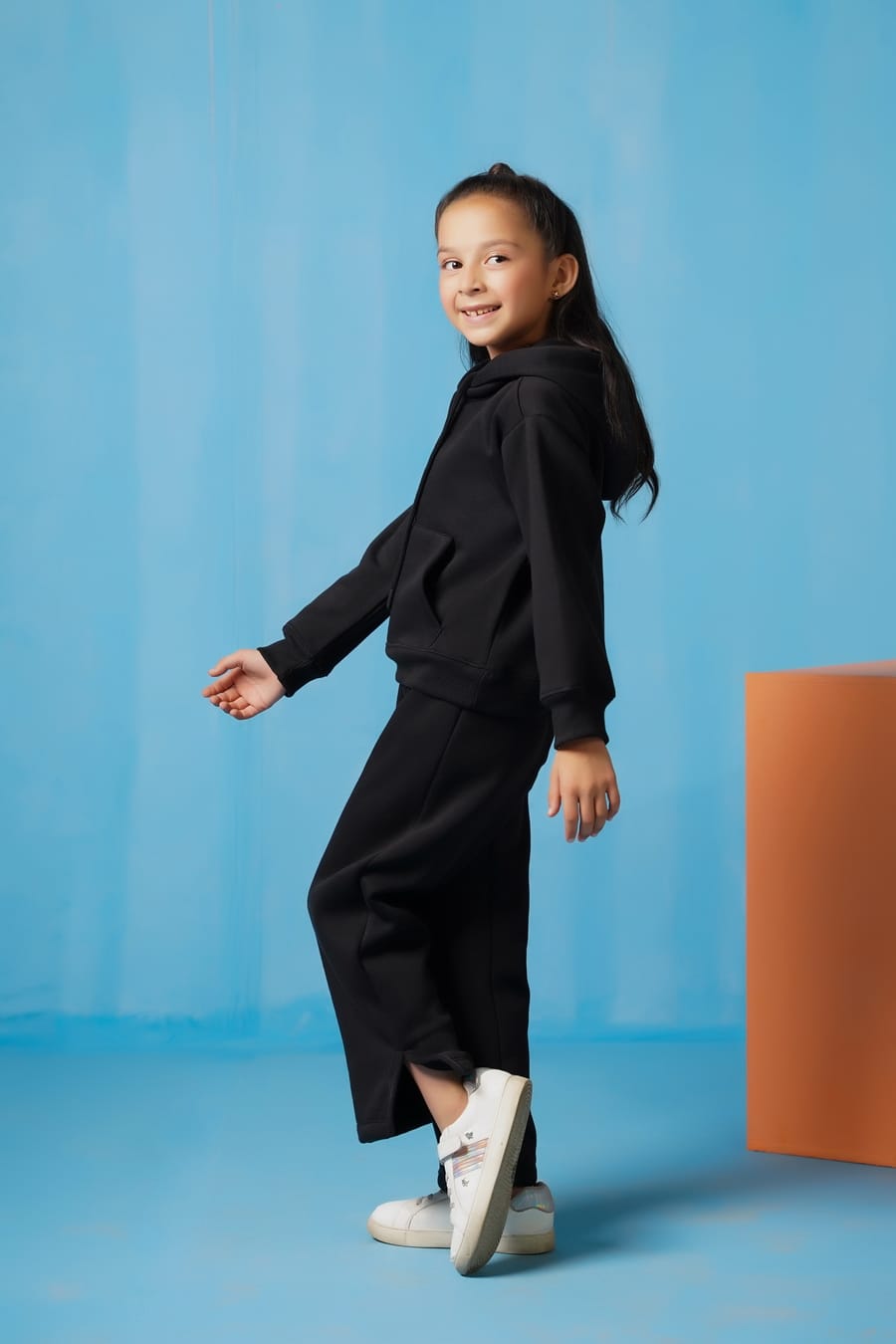 Hoodie With Slit Open Flared Pants - Black - Fleece - co-ord-sets-western, kids, kids-winter, western - Sprinkles Pakistan