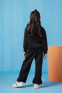 Hoodie With Slit Open Flared Pants - Black - Fleece - co-ord-sets-western, kids, kids-winter, western - Sprinkles Pakistan