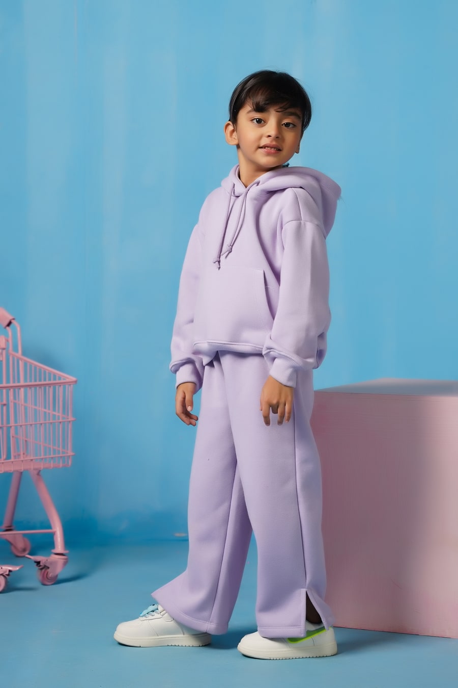 Hoodie With Slit Open Flared Pants - Lilac