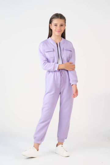 Crop Jacket With Jogger Pant - Lilac