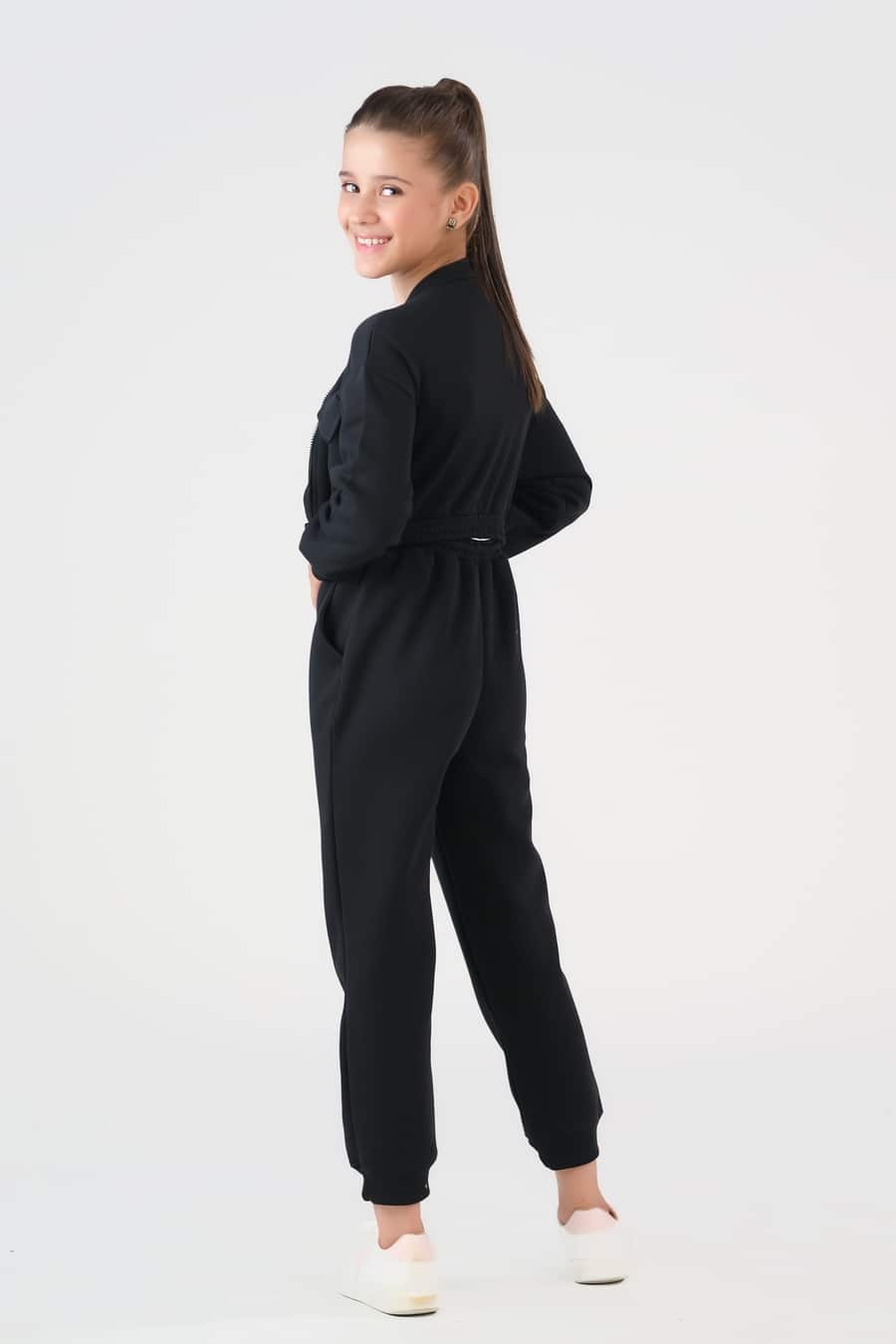 Crop Jacket With Jogger Pant - Black