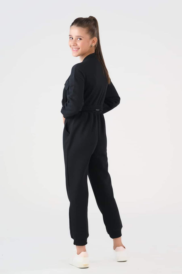 Crop Jacket With Jogger Pant - Black