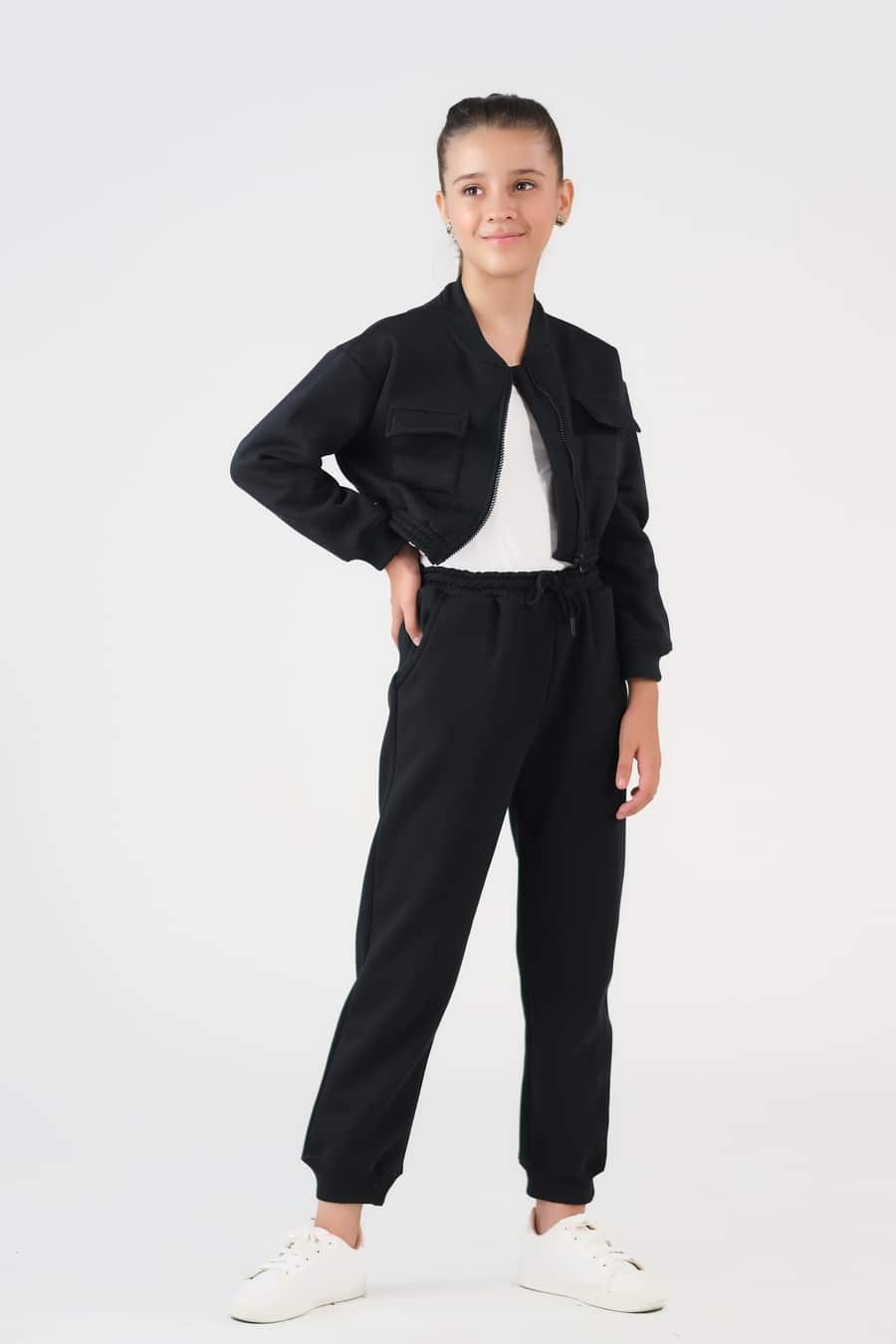 Crop Jacket With Jogger Pant - Black