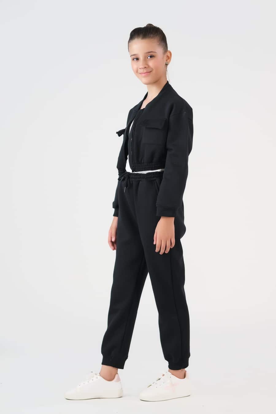 Crop Jacket With Jogger Pant - Black