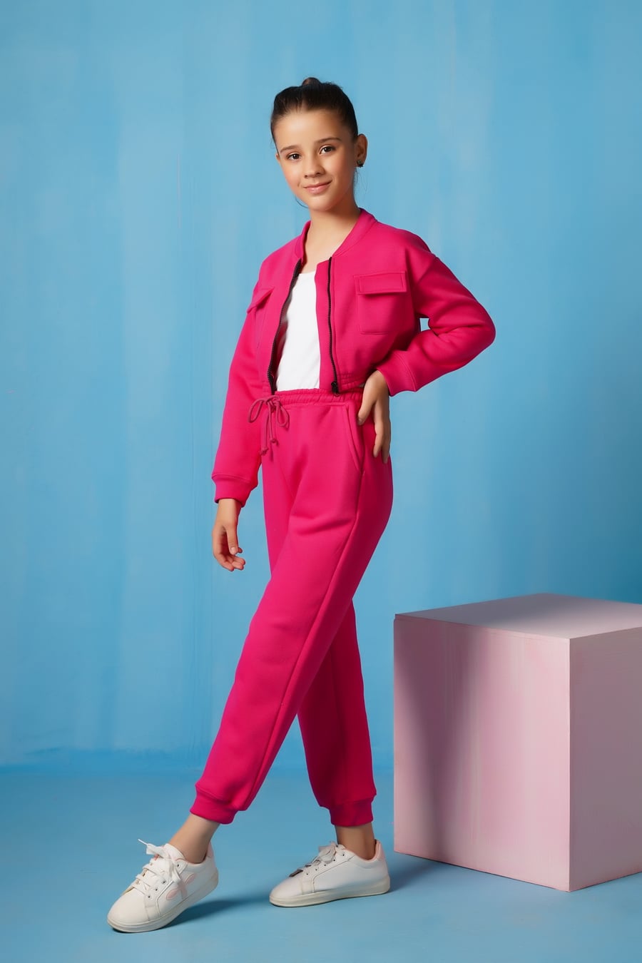 Crop Jacket With Jogger Pant - Hot Pink