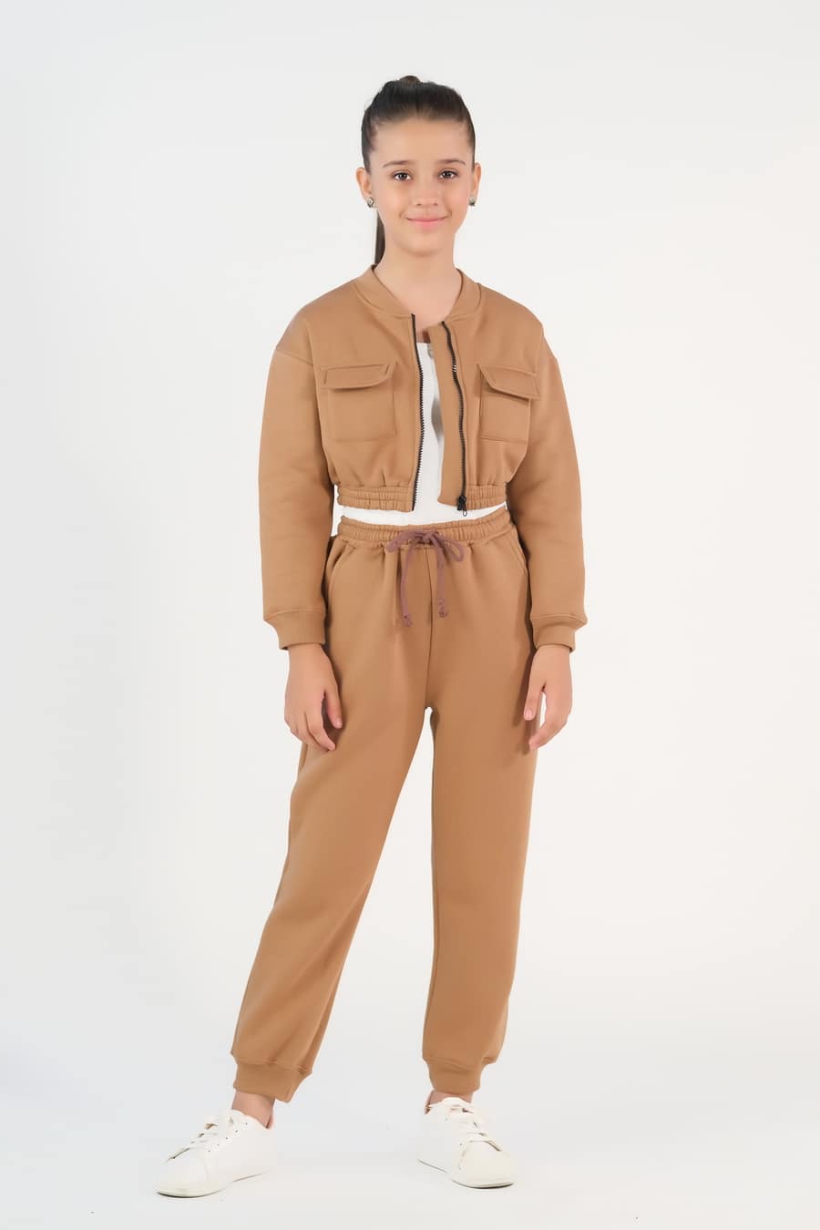 Crop Jacket With Jogger Pant - Coffee Brown