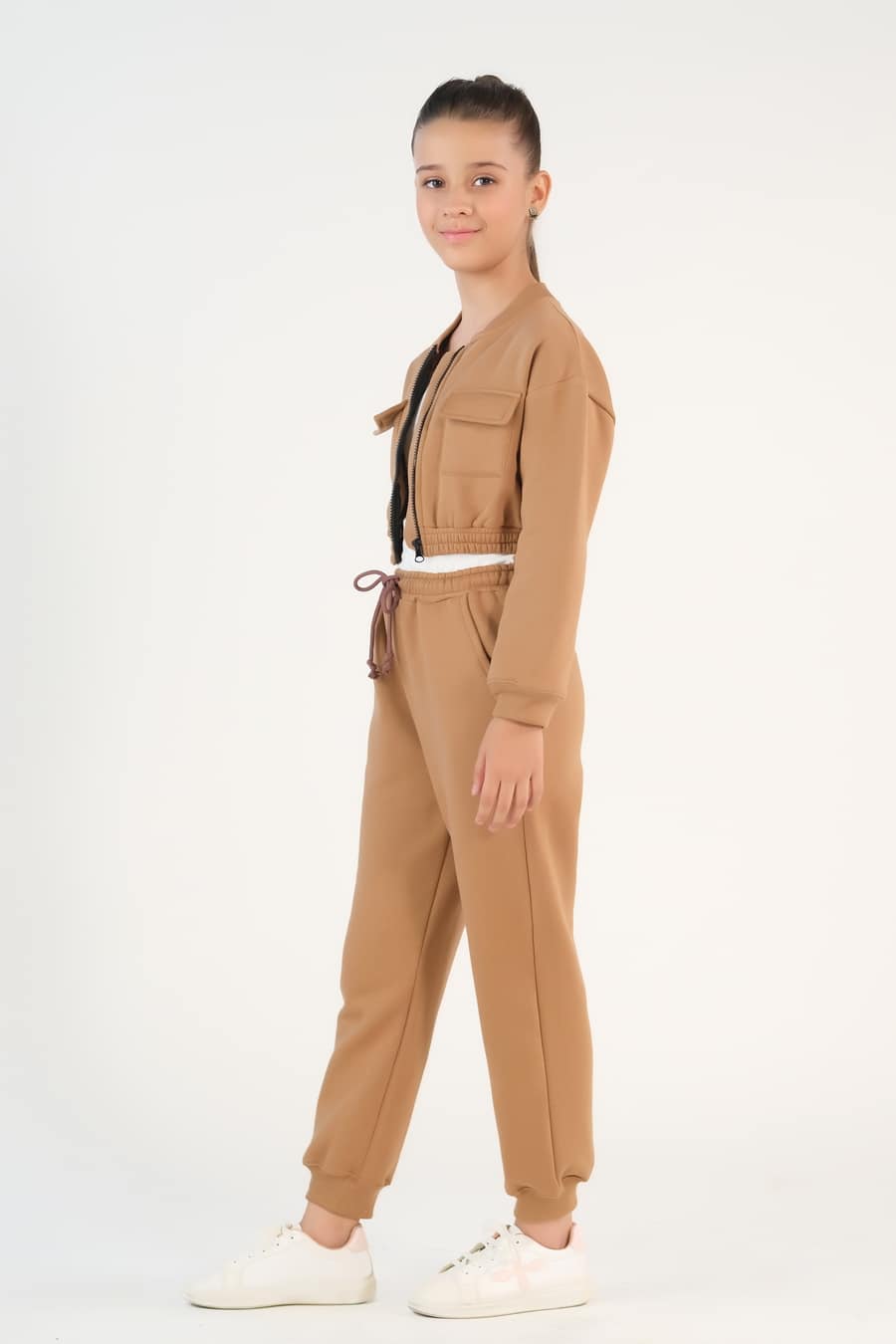 Crop Jacket With Jogger Pant - Coffee Brown