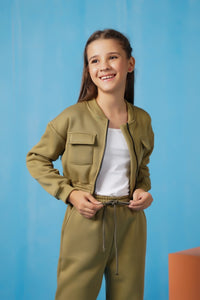 Crop Jacket With Jogger Pant - Mint Green - Fleece - co-ord-sets-western, kids, kids-winter, western - Sprinkles Pakistan