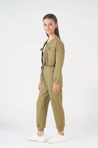 Crop Jacket With Jogger Pant - Mint Green - Fleece - co-ord-sets-western, kids, kids-winter, western - Sprinkles Pakistan