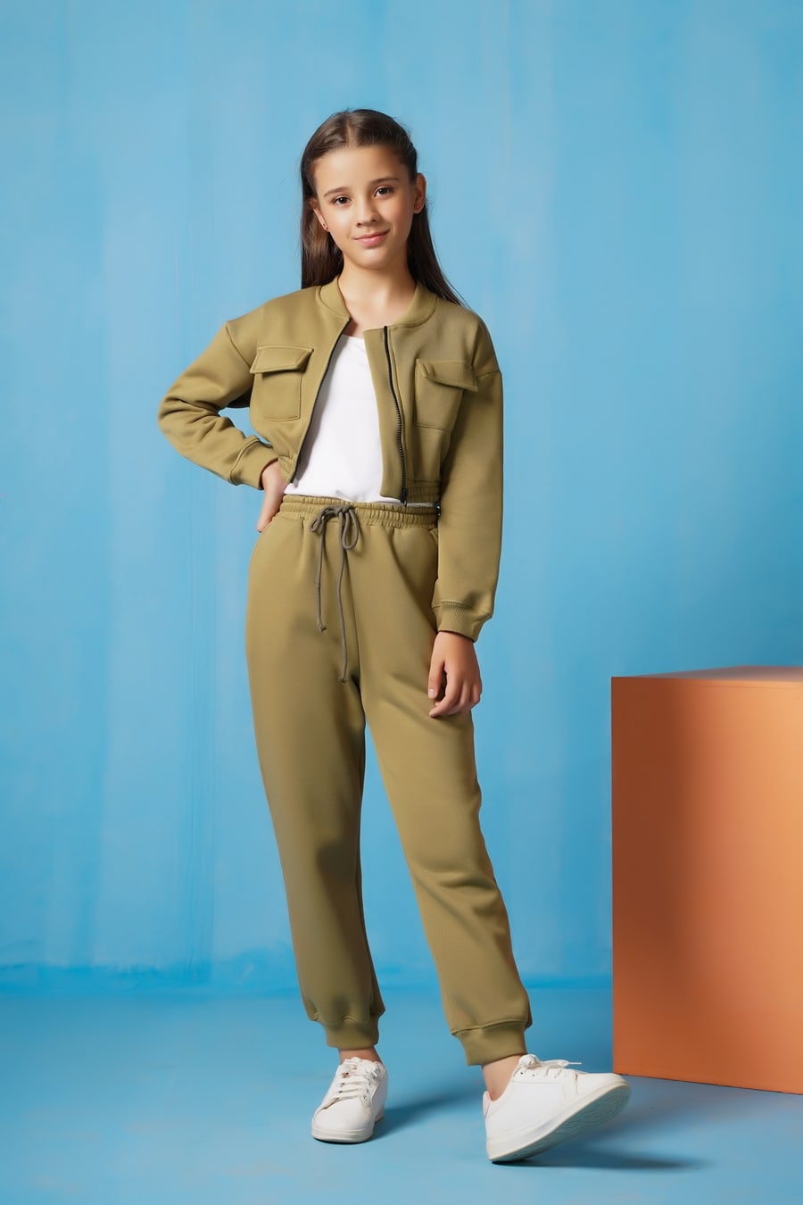 Crop Jacket With Jogger Pant - Mint Green - Fleece - co-ord-sets-western, kids, kids-winter, western - Sprinkles Pakistan