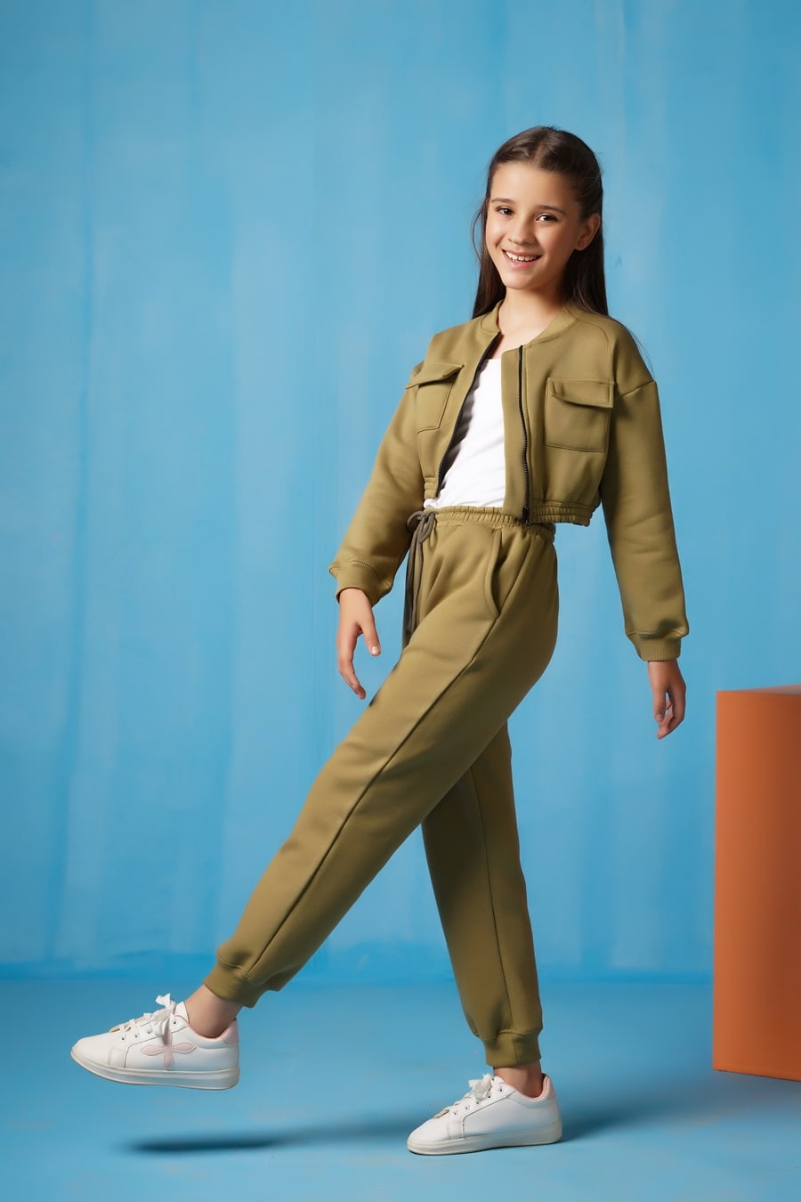 Crop Jacket With Jogger Pant - Mint Green - Fleece - co-ord-sets-western, kids, kids-winter, western - Sprinkles Pakistan