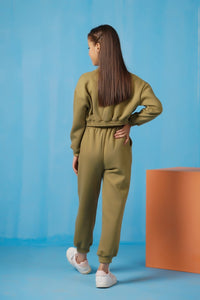 Crop Jacket With Jogger Pant - Mint Green - Fleece - co-ord-sets-western, kids, kids-winter, western - Sprinkles Pakistan