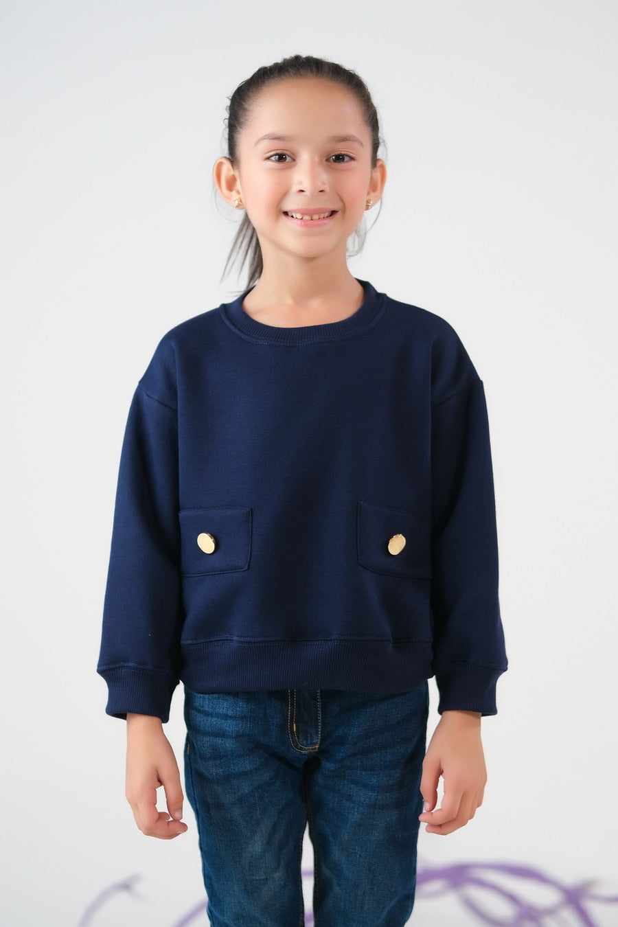 Sweatshirt With Flap - Navy Blue