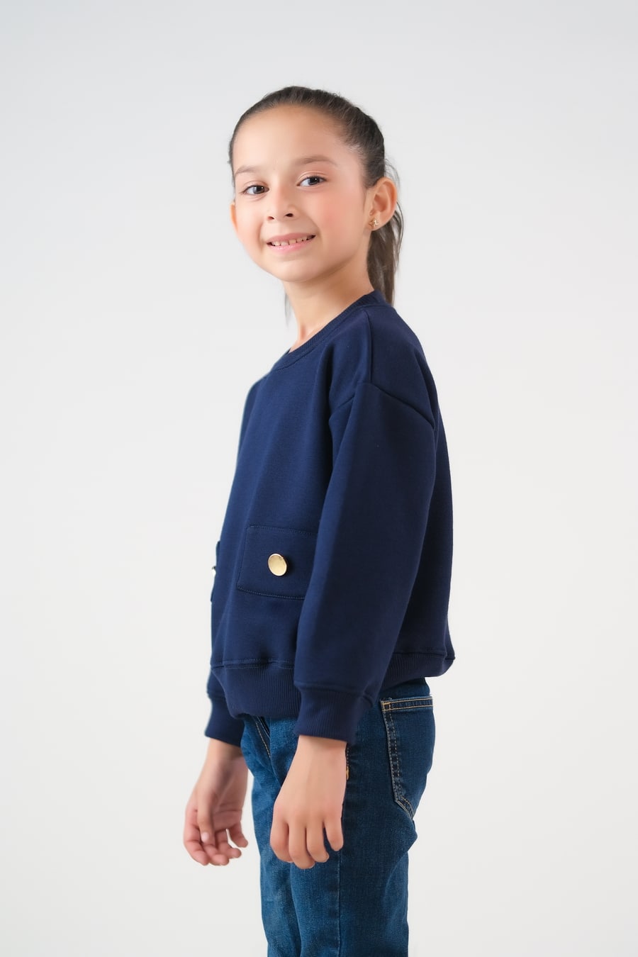 Sweatshirt With Flap - Navy Blue