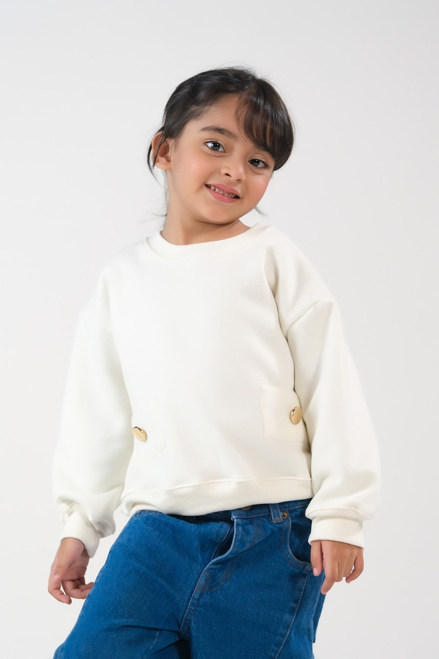 Sweatshirt With Flap- Cream White