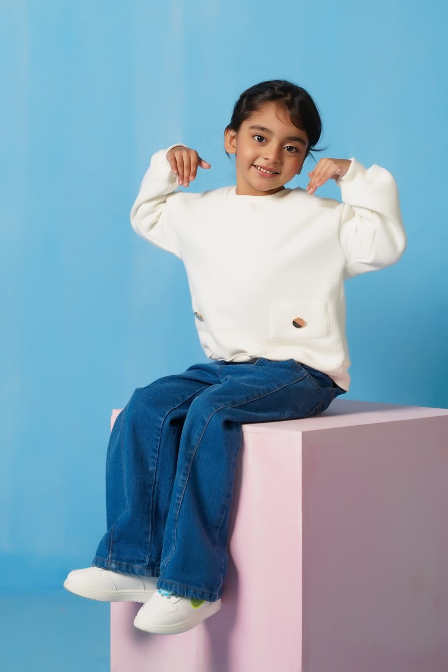 Sweatshirt With Flap- Cream White