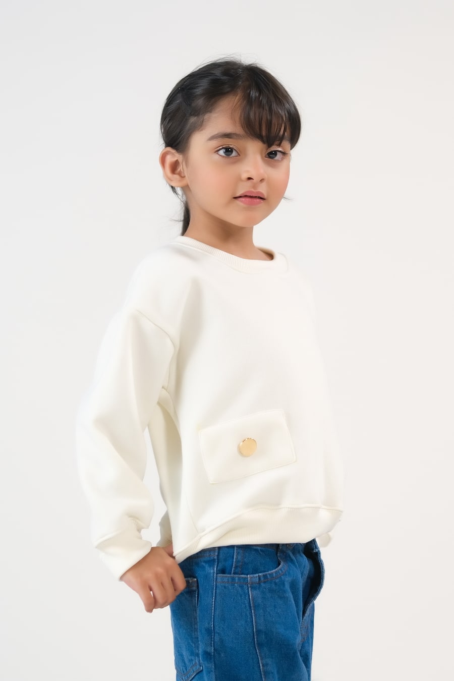 Sweatshirt With Flap- Cream White