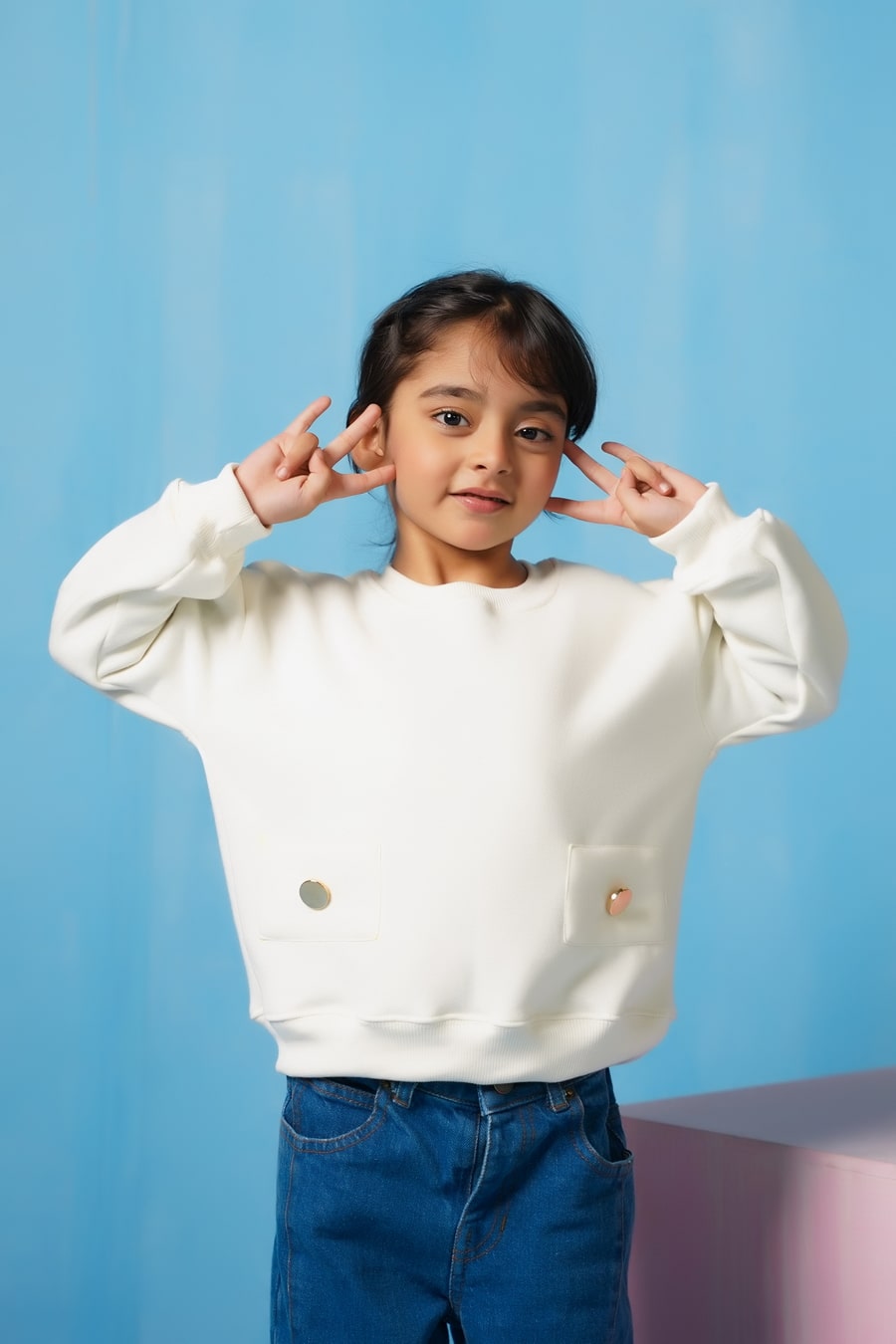 Sweatshirt With Flap- Cream White