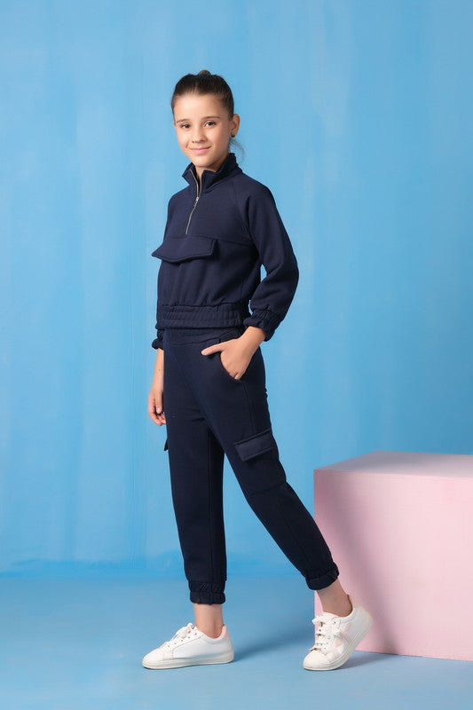 Half Zip Sweatshirt With Joggers Pants - Navy