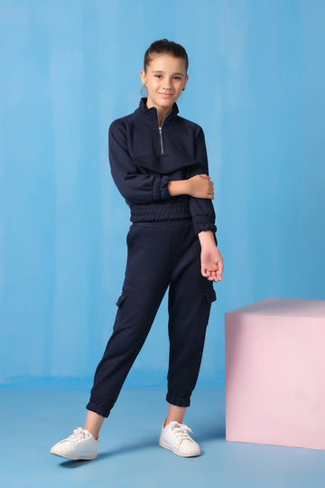 Half Zip Sweatshirt With Joggers Pants - Navy