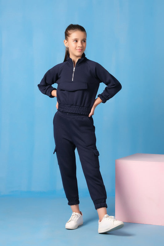 Half Zip Sweatshirt With Joggers Pants - Navy