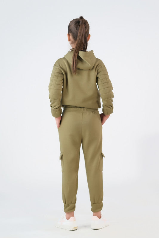 Quilted Panel Hoodie With Jogger Pants - Mint Green