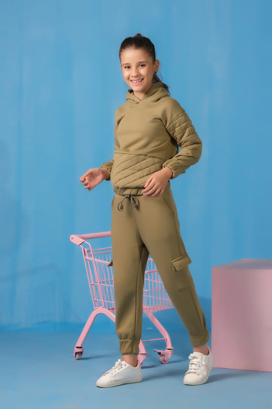 Quilted Panel Hoodie With Jogger Pants - Mint Green