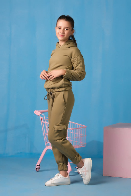 Quilted Panel Hoodie With Jogger Pants - Mint Green