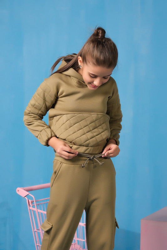 Quilted Panel Hoodie With Jogger Pants - Mint Green