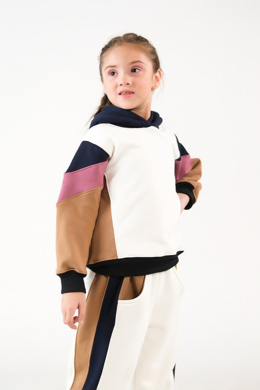 Color-Block Hoodie Set - Cream