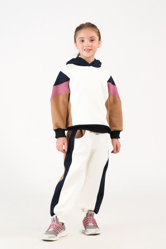 Color-Block Hoodie Set - Cream