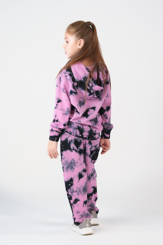Tie Die Hoodie With Jogger Pants - Tea Pink