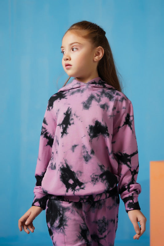Tie Die Hoodie With Jogger Pants - Tea Pink