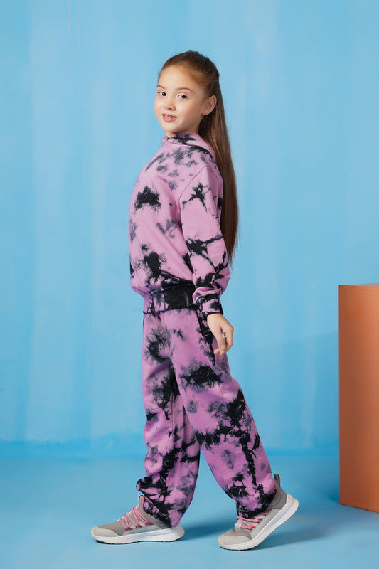 Tie Die Hoodie With Jogger Pants - Tea Pink