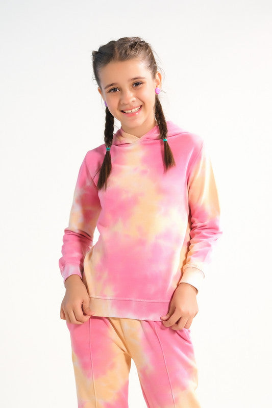 Tie Die Hoodie With Jogger Pants - Peachy Orange