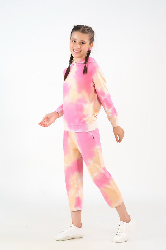 Tie Die Hoodie With Jogger Pants - Peachy Orange