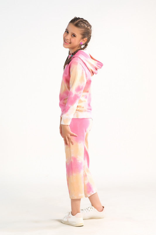 Tie Die Hoodie With Jogger Pants - Peachy Orange