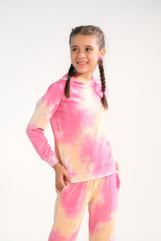 Tie Die Hoodie With Jogger Pants - Peachy Orange