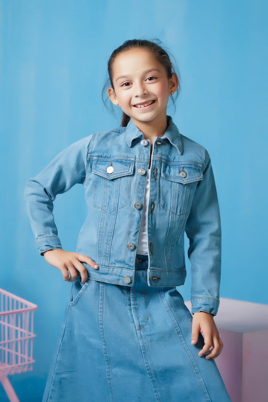 Jacket - Light Wash - Denim - denim, kids, western, Kids, Kids-Winter - Sprinkles Pakistan